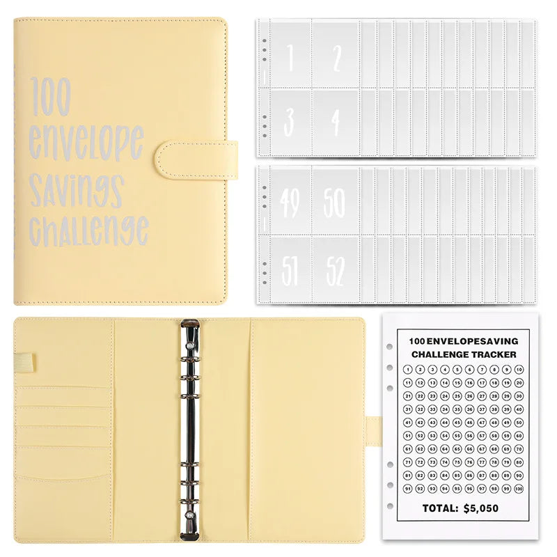 Multicolor minimalist Loose-leaf 100 Days Save Money Challenge Cash Envelope Savings Book-faithfullyfocusd