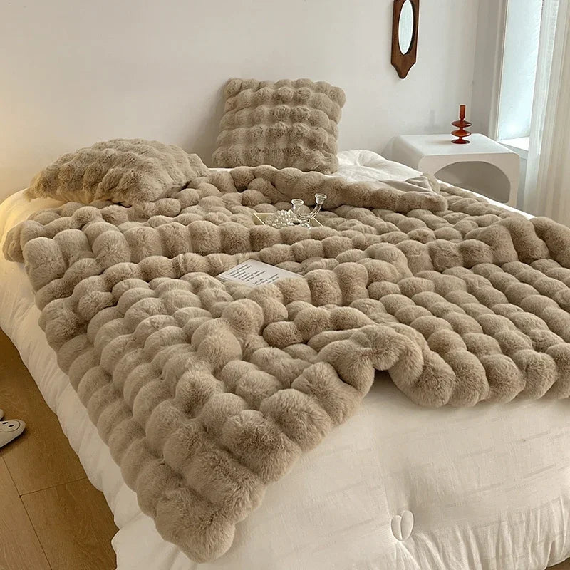 Rabbit Plush Sofa Blanket Winter Luxury Warmth Super Soft Thicken Blankets for Beds High-end Bedroom Quilt Sofa Solid Color-faithfullyfocusd