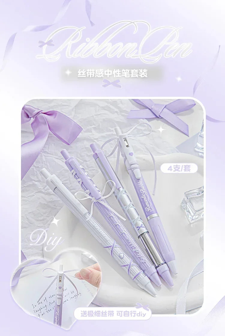 4pcs/box Sweet Ballet Series Gel Pen for Girl Chic Korean Pink Blue Color Bow Stationery Student Cute Gel Pens Writing-faithfullyfocusd