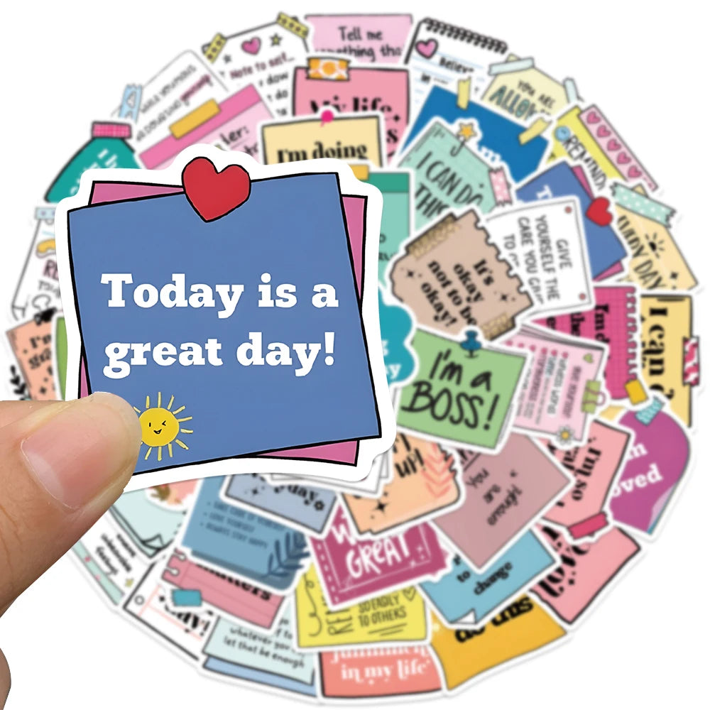 50PCS Inspirational Text Positive Note Label Stickers DIY Diary Phone Laptop Luggage Skateboard Graffiti Decals Fun Kid Toy Gift-faithfullyfocusd