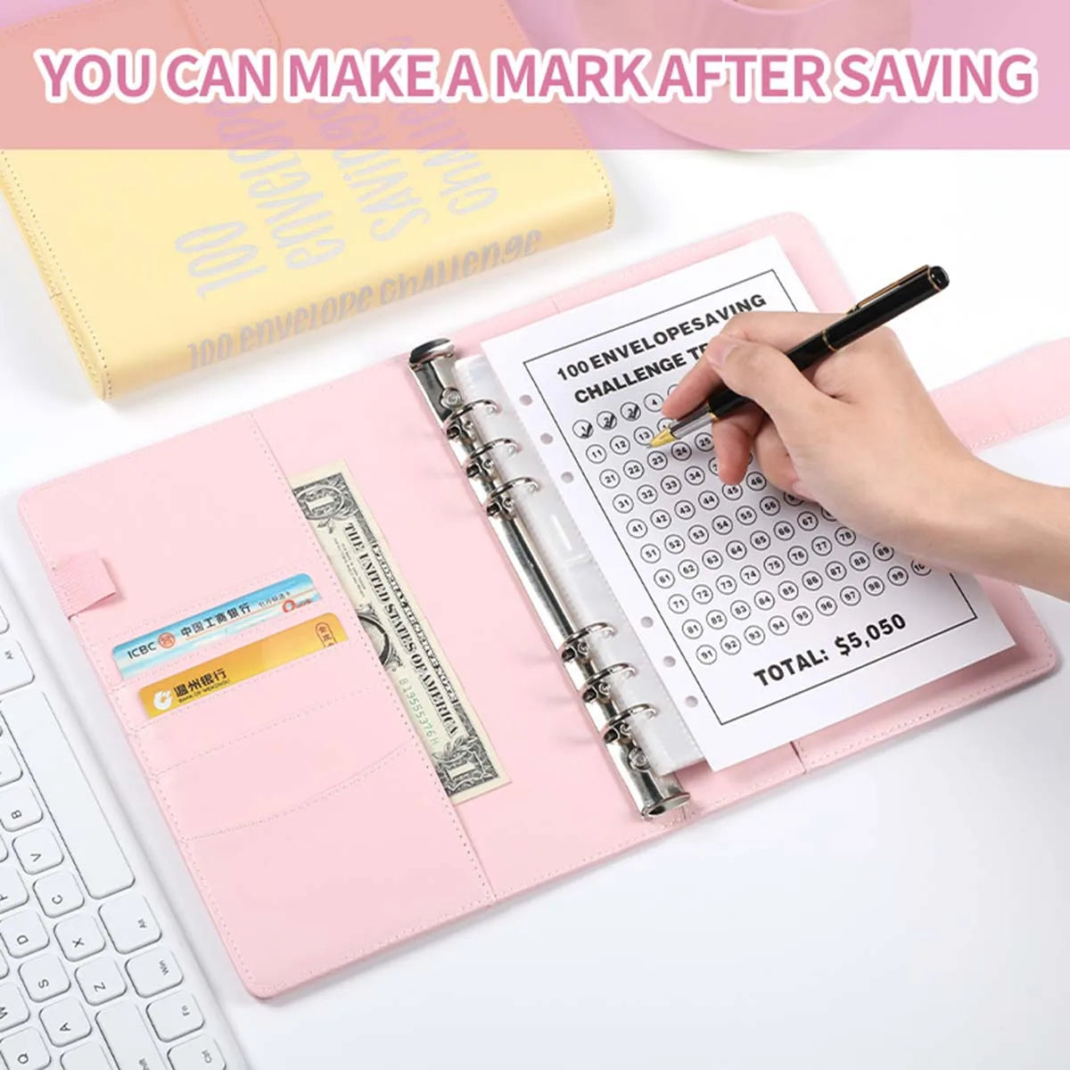 Multicolor minimalist Loose-leaf 100 Days Save Money Challenge Cash Envelope Savings Book-faithfullyfocusd