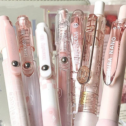 7PCS Cute Peach Sweetheart Pink Series Gel Pen 0.5mm Black Ink Quick Dry Press Pen Set Kawaii Girl Stationery School Supplies-faithfullyfocusd