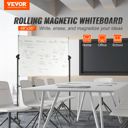 VEVOR Rolling Magnetic Whiteboard Double-Sided Mobile Whiteboard 360° Reversible Adjustable Height Dry Erase Board for School-faithfullyfocusd