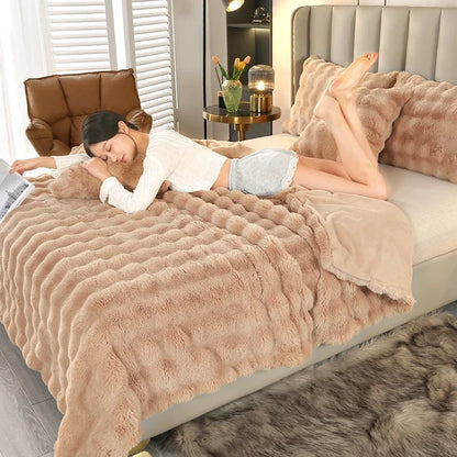 Luxury Soft Faux Fur Throw Blanket Fuzzy Plush Bedspread on the bed plaid sofa cover blankets and throws for living room bedroom-faithfullyfocusd