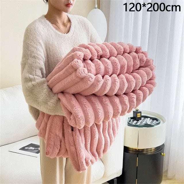 New Artificial Rabbit Plush Autumn Warm Blankets for Beds Soft Coral Fleece Sofa Throw Blanket Comfortable Thicken Bed Sheet Cow-faithfullyfocusd