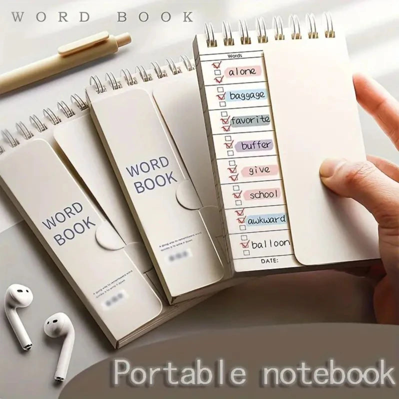 Portable Vocabulary Memory Notepad - Shorthand Spiral Notebook for Planning and Memorization with Cover-Up Feature-faithfullyfocusd