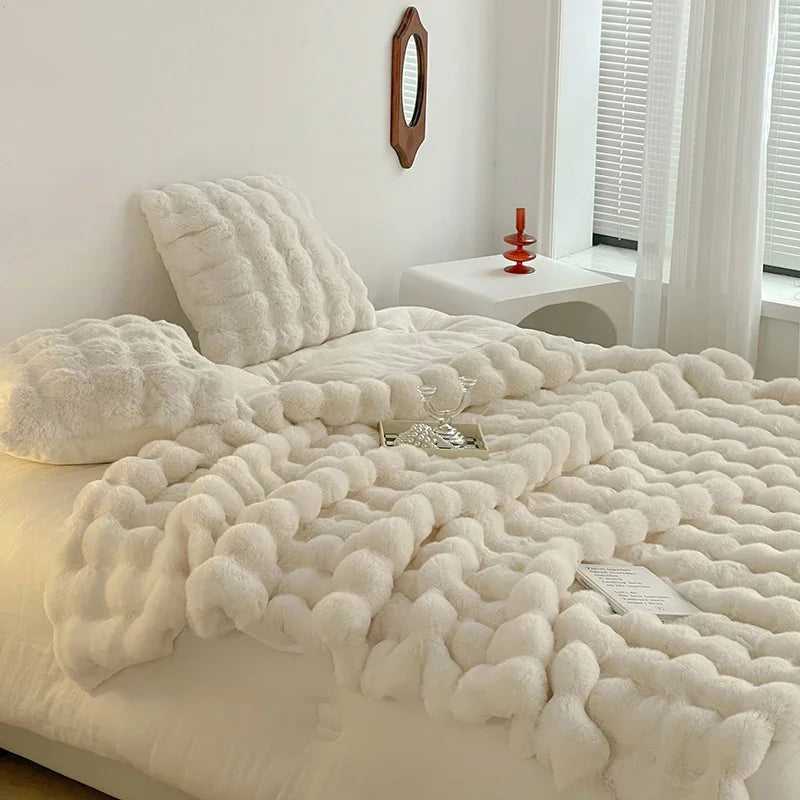 Rabbit Plush Sofa Blanket Winter Luxury Warmth Super Soft Thicken Blankets for Beds High-end Bedroom Quilt Sofa Solid Color-faithfullyfocusd