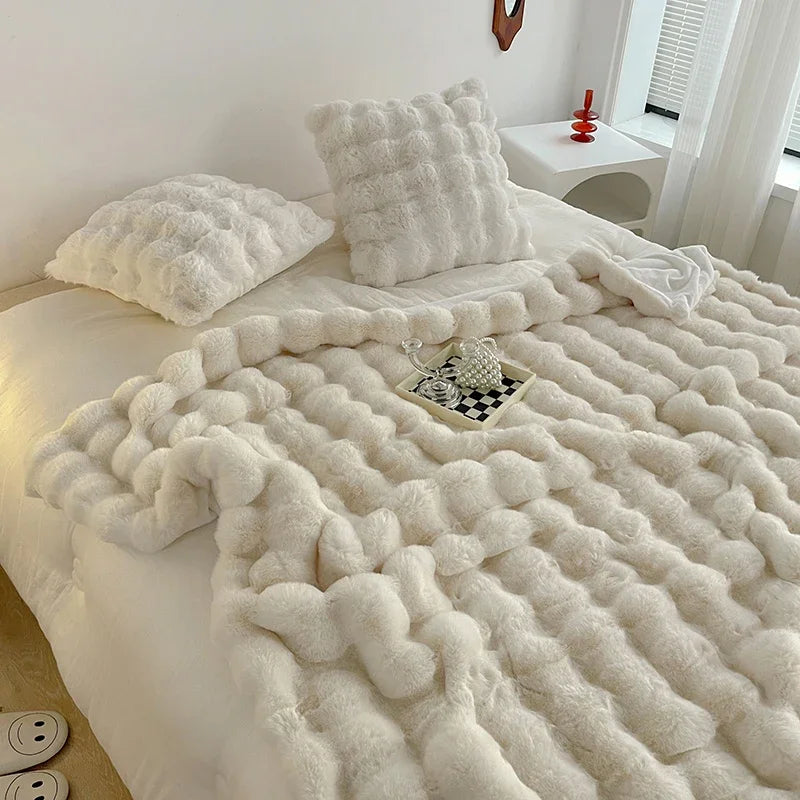 Rabbit Plush Sofa Blanket Winter Luxury Warmth Super Soft Thicken Blankets for Beds High-end Bedroom Quilt Sofa Solid Color-faithfullyfocusd