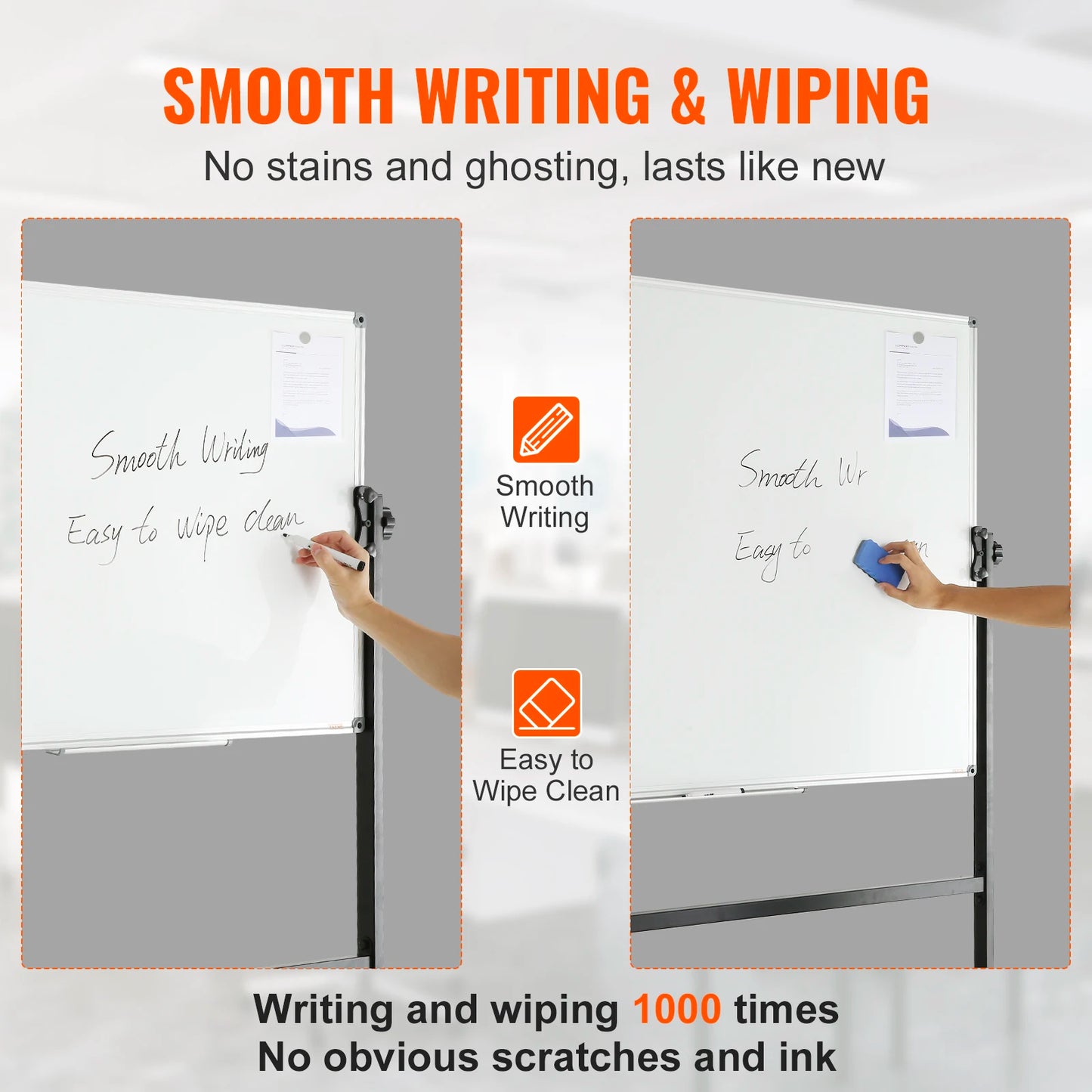 VEVOR Rolling Magnetic Whiteboard Double-Sided Mobile Whiteboard 360° Reversible Adjustable Height Dry Erase Board for School-faithfullyfocusd