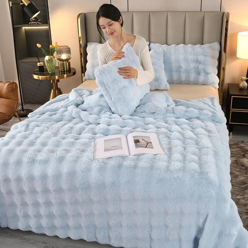 Luxury Soft Faux Fur Throw Blanket Fuzzy Plush Bedspread on the bed plaid sofa cover blankets and throws for living room bedroom-faithfullyfocusd