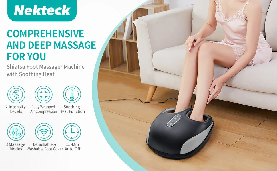 Nekteck Shiatsu Foot Massager Machine Deep Kneading with Heat Air Compression Roller Vibration Massage Relieve Muscle Relaxation-faithfullyfocusd