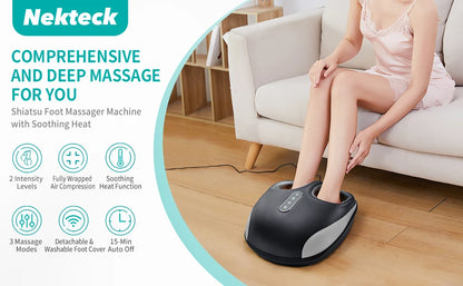 Nekteck Shiatsu Foot Massager Machine Deep Kneading with Heat Air Compression Roller Vibration Massage Relieve Muscle Relaxation-faithfullyfocusd