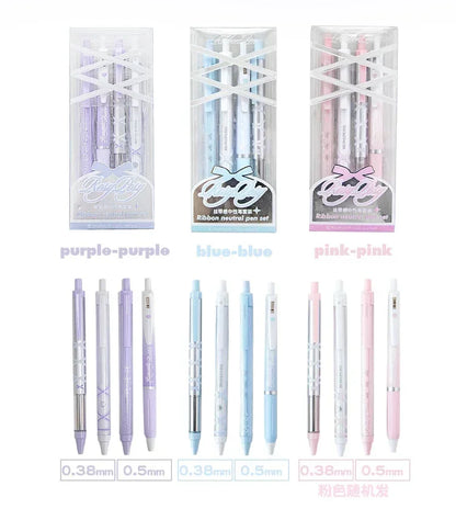 4pcs/box Sweet Ballet Series Gel Pen for Girl Chic Korean Pink Blue Color Bow Stationery Student Cute Gel Pens Writing-faithfullyfocusd