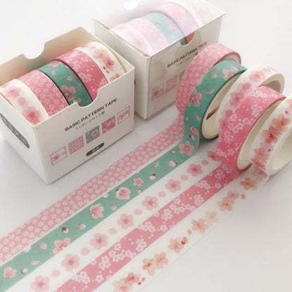 5Pcs Sakura Washi Tape Set Basic Decorative Adhesive Tape Journal Supplies Washitape Stationery Scrapbooking Cute Masking Tape-faithfullyfocusd