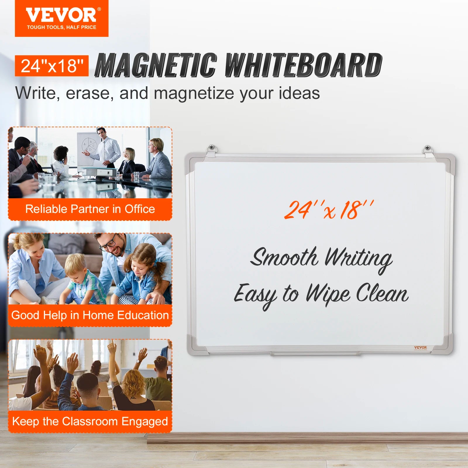 VEVOR Rolling Magnetic Whiteboard Double-Sided Mobile Whiteboard 360° Reversible Adjustable Height Dry Erase Board for School-faithfullyfocusd