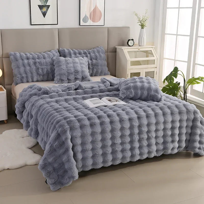 Luxury Soft Faux Fur Throw Blanket Fuzzy Plush Bedspread on the bed plaid sofa cover blankets and throws for living room bedroom-faithfullyfocusd