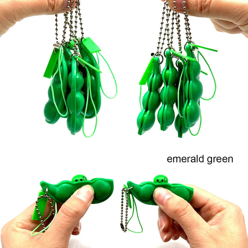 Creative Decompression Keychain Pea Pod Keyring Unlimited Squeeze Edamame Toy For Kids Adults Stress-relieving Venting Toys-faithfullyfocusd