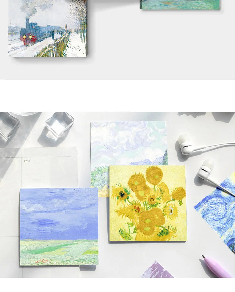 Painting Memo Pad Monet Van Gogh No-sticky Note Decal Scrapbooking DIY Notepad Diary Stationery School Supplies-faithfullyfocusd