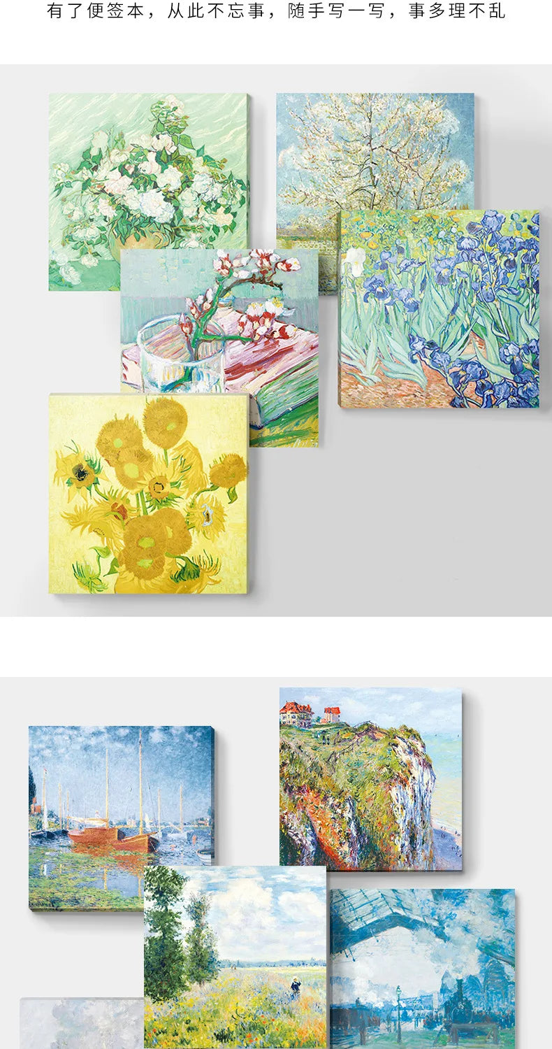 Painting Memo Pad Monet Van Gogh No-sticky Note Decal Scrapbooking DIY Notepad Diary Stationery School Supplies-faithfullyfocusd