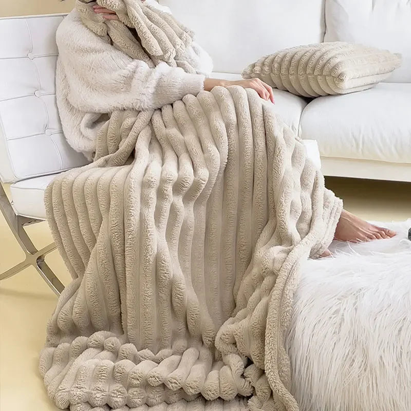 New Artificial Rabbit Plush Autumn Warm Blankets for Beds Soft Coral Fleece Sofa Throw Blanket Comfortable Thicken Bed Sheet Cow-faithfullyfocusd