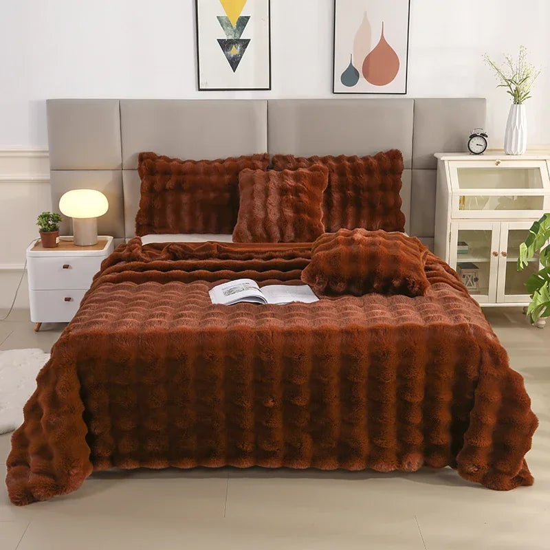 Luxury Soft Faux Fur Throw Blanket Fuzzy Plush Bedspread on the bed plaid sofa cover blankets and throws for living room bedroom-faithfullyfocusd