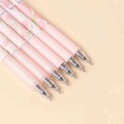 6Pcs Cute Pink Tulip Gel Pen Elegant Simple Pressing Neutral Pens Kawaii Pen Set School Supplies Aesthetic Stationery Gifts-faithfullyfocusd