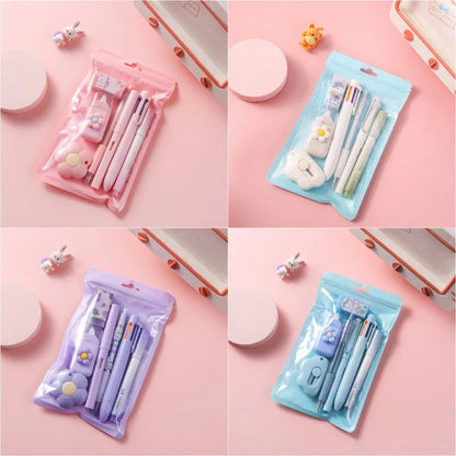 7-In-1 Stationery Set Children Back To School Gel Pen Highlighter Ballpoint Pen Eternal Pencil Tape Eraser Knife Kids Prize-faithfullyfocusd