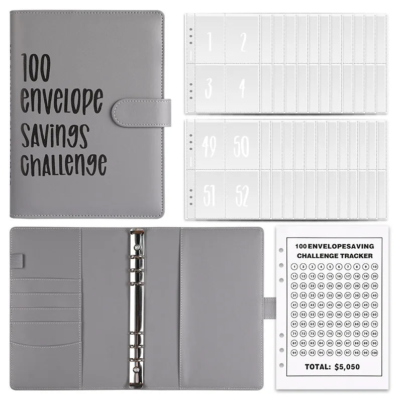 Multicolor minimalist Loose-leaf 100 Days Save Money Challenge Cash Envelope Savings Book-faithfullyfocusd