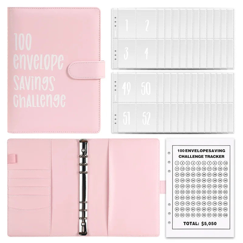 Multicolor minimalist Loose-leaf 100 Days Save Money Challenge Cash Envelope Savings Book-faithfullyfocusd