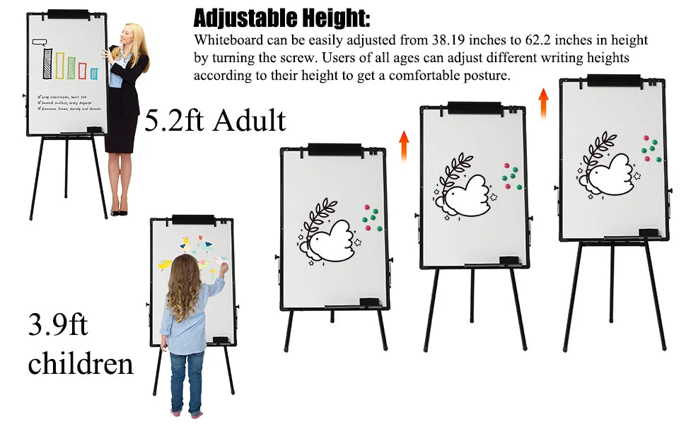 Magnetic Portable Dry Erase Height Adjustable 36 x 24 in Easel Whiteboard Stand Tripod White Board for Office Home Classroom-faithfullyfocusd