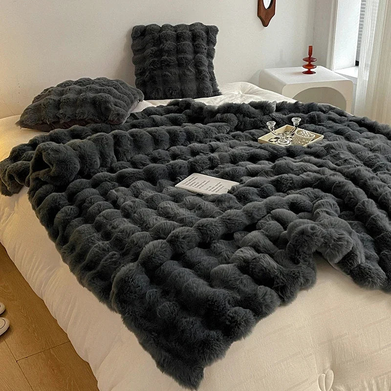 Rabbit Plush Sofa Blanket Winter Luxury Warmth Super Soft Thicken Blankets for Beds High-end Bedroom Quilt Sofa Solid Color-faithfullyfocusd