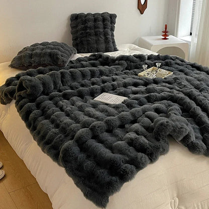 Rabbit Plush Sofa Blanket Winter Luxury Warmth Super Soft Thicken Blankets for Beds High-end Bedroom Quilt Sofa Solid Color-faithfullyfocusd