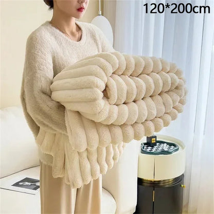 New Artificial Rabbit Plush Autumn Warm Blankets for Beds Soft Coral Fleece Sofa Throw Blanket Comfortable Thicken Bed Sheet Cow-faithfullyfocusd