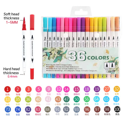 12-262 Colores Double Pen Tip Markers Brush Pens Set Painting Highlighter School Art Supplies for Artist Stationery-faithfullyfocusd