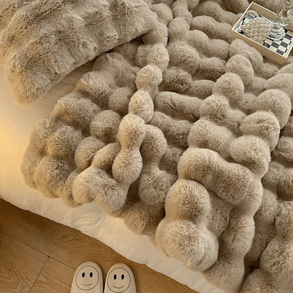 Rabbit Plush Sofa Blanket Winter Luxury Warmth Super Soft Thicken Blankets for Beds High-end Bedroom Quilt Sofa Solid Color-faithfullyfocusd