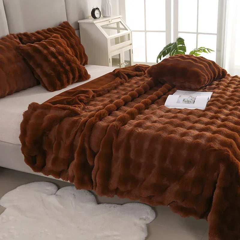 Luxury Soft Faux Fur Throw Blanket Fuzzy Plush Bedspread on the bed plaid sofa cover blankets and throws for living room bedroom-faithfullyfocusd