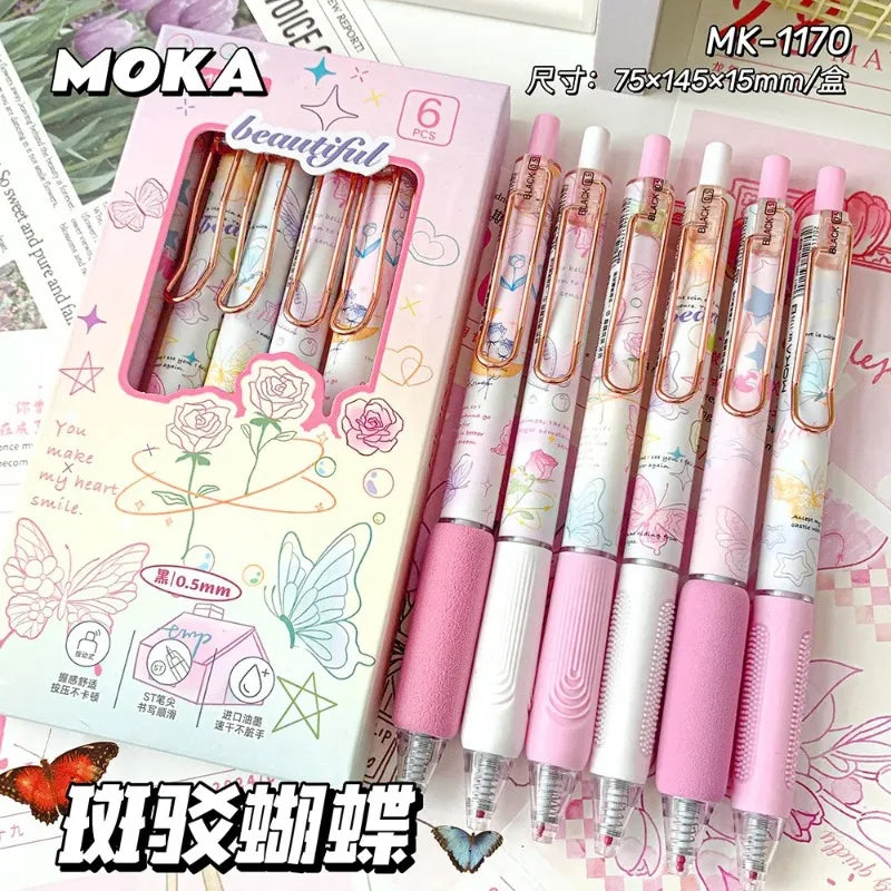 6pcs/set Butterfly Series Cute Gel Pen ST Nib Kawaii Pen Set Japanese Kawaii Stationery School Supplies Aesthetic Pens-faithfullyfocusd