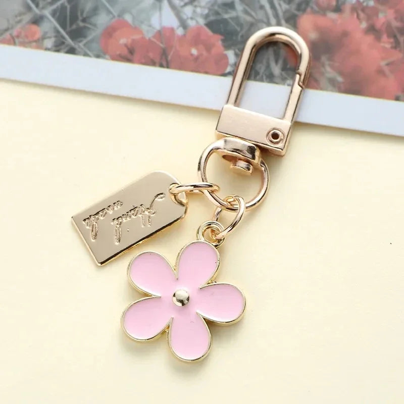 Fashion INS Style Daisy Flower Keychain Pink White Black Enamel Metal Pendant Women Key Bag Accessories Keyring-faithfullyfocusd