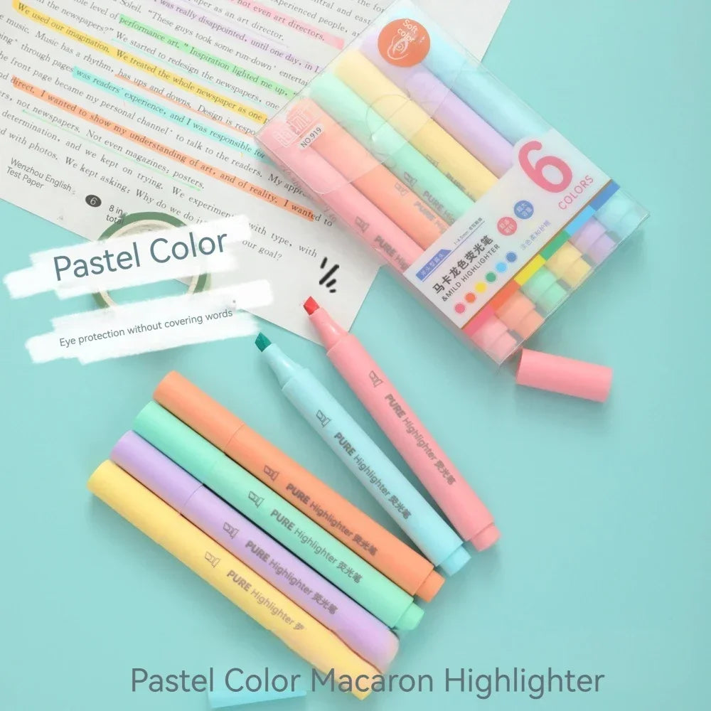 6Pcs/set Pastel Color Macaron Highlighter Pen Marker Pens Fluorescent Pen Drawing Highlighters Cute Stationery School Supplies-faithfullyfocusd