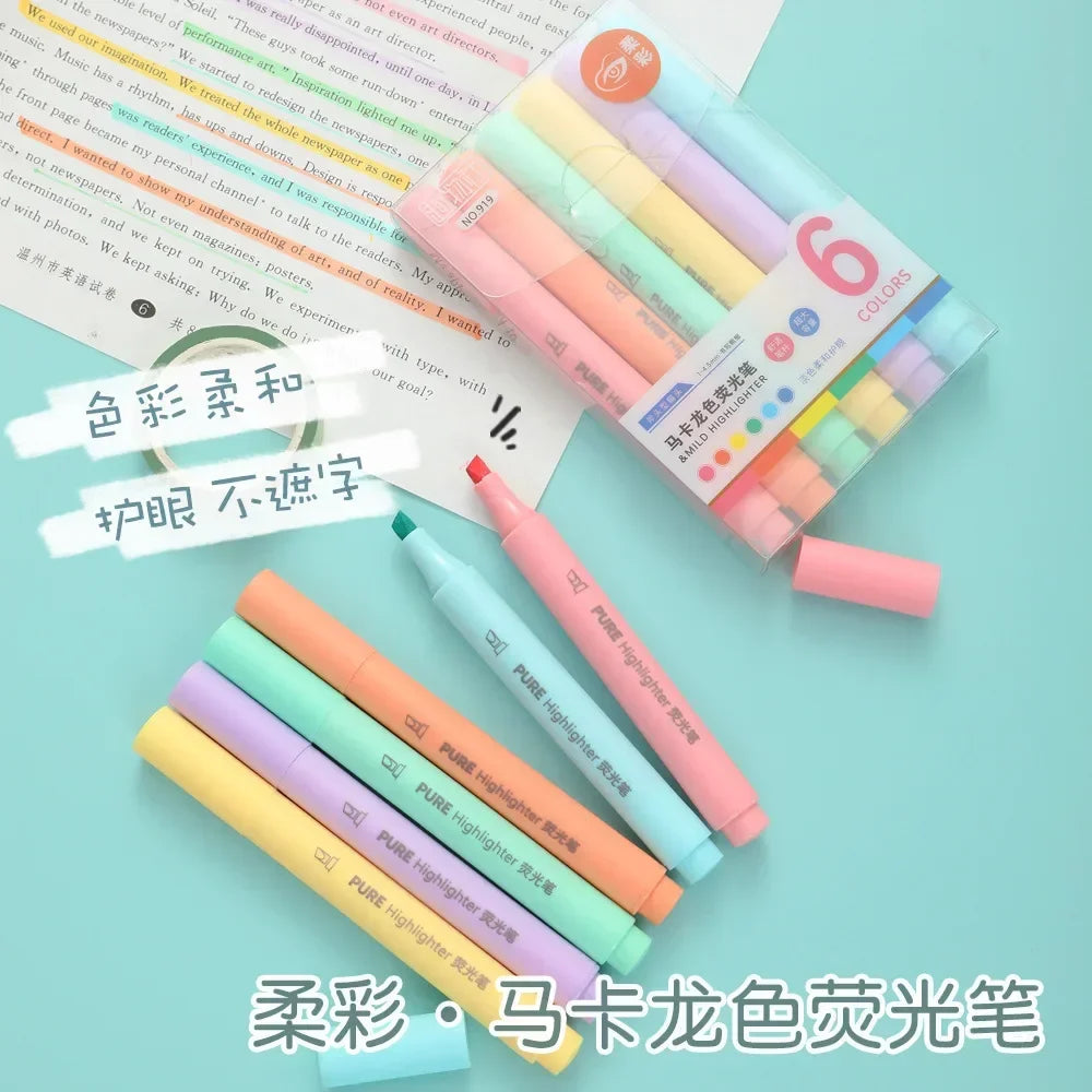 6Pcs/set Pastel Color Macaron Highlighter Pen Marker Pens Fluorescent Pen Drawing Highlighters Cute Stationery School Supplies-faithfullyfocusd