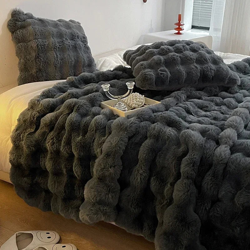 Rabbit Plush Sofa Blanket Winter Luxury Warmth Super Soft Thicken Blankets for Beds High-end Bedroom Quilt Sofa Solid Color-faithfullyfocusd