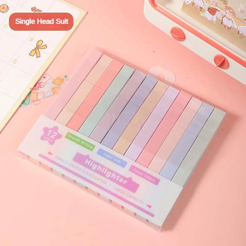 12 Pcs/Set Double Tip Highlighter Pens Kawaii Manga Markers Midliner Pastel Gel Set Stationery Journal School office Supplies-faithfullyfocusd