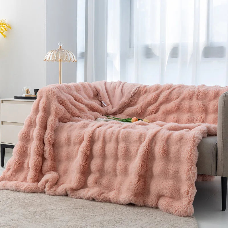 Luxury Rabbit Plush Blanket Winter Autumn Comfortable Blankets Office Air Conditioning Leisure Blanket Thickness Sofa Cover-faithfullyfocusd