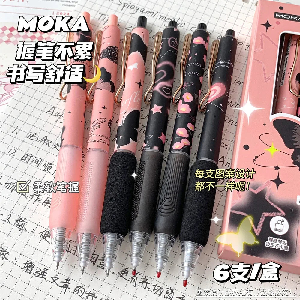 6pcs/set Butterfly Series Cute Gel Pen ST Nib Kawaii Pen Set Japanese Kawaii Stationery School Supplies Aesthetic Pens-faithfullyfocusd