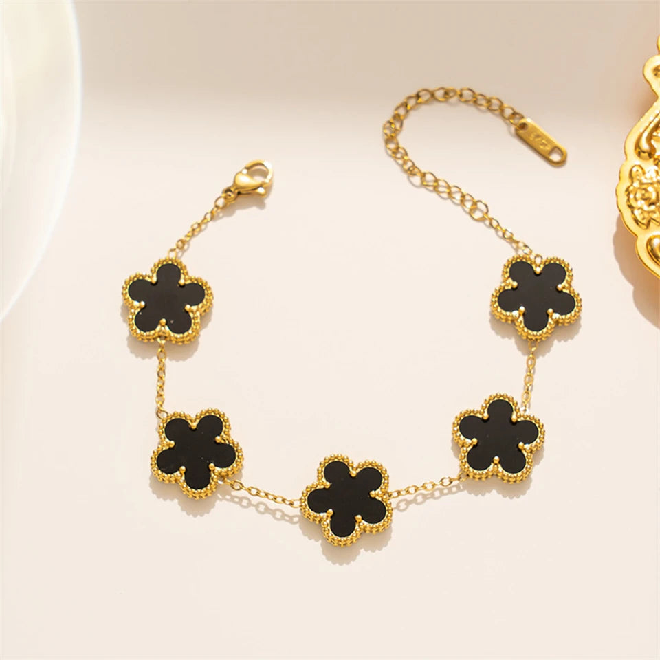 Stainless Steel Hot Selling Gold Plated Clover Charm Bracelet Luxury Five Leaf Flower Bracelets Jewelry For Women Gift-faithfullyfocusd