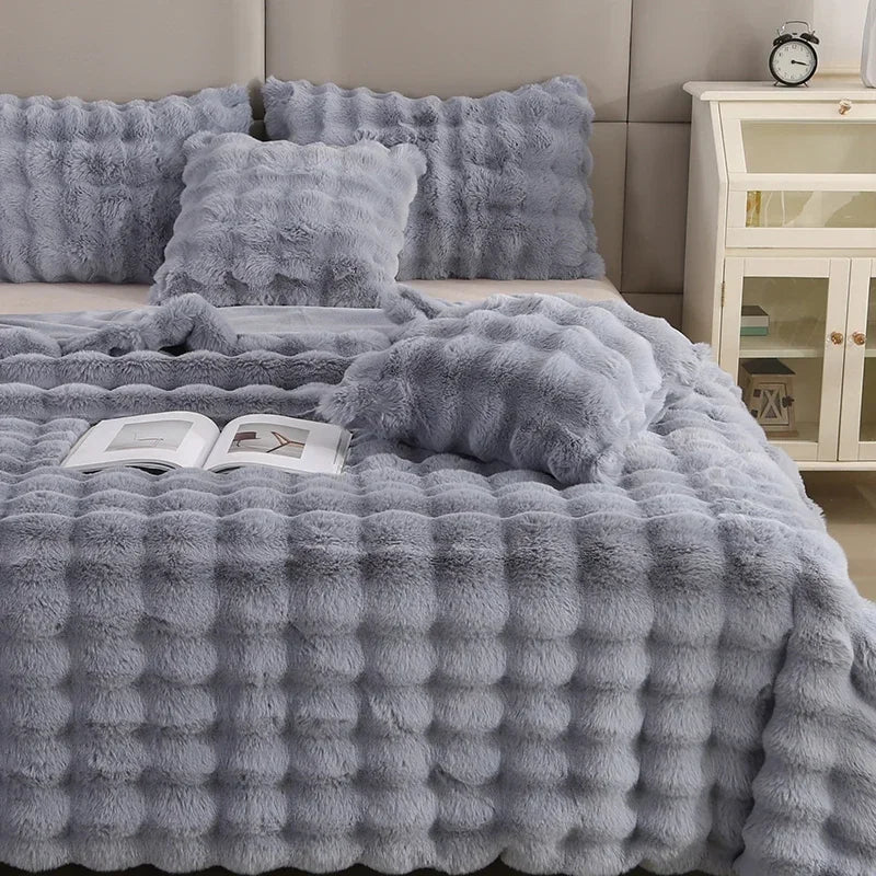 Luxury Soft Faux Fur Throw Blanket Fuzzy Plush Bedspread on the bed plaid sofa cover blankets and throws for living room bedroom-faithfullyfocusd