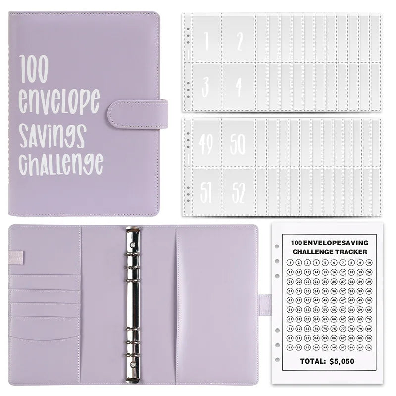 Multicolor minimalist Loose-leaf 100 Days Save Money Challenge Cash Envelope Savings Book-faithfullyfocusd