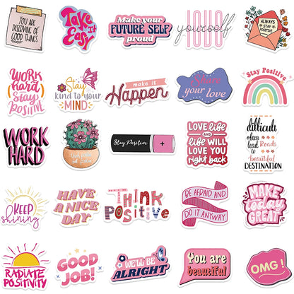 50pcs Pink Inspirational Phrases Stickers Aesthetic Decals Laptop Skateboards Luggage Guitar Notebook Waterproof Vinyl Sticker-faithfullyfocusd