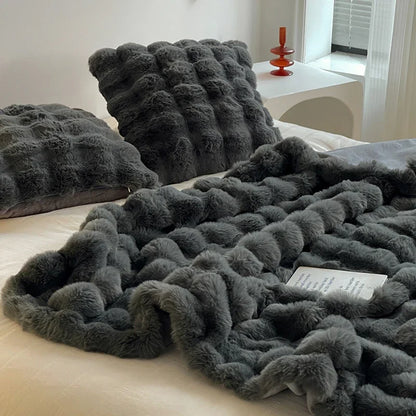 Rabbit Plush Sofa Blanket Winter Luxury Warmth Super Soft Thicken Blankets for Beds High-end Bedroom Quilt Sofa Solid Color-faithfullyfocusd