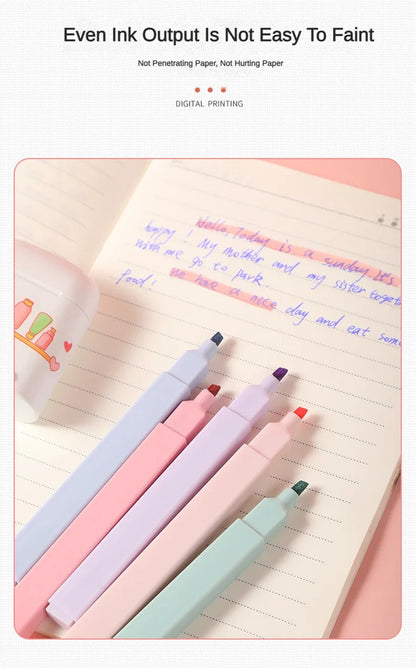 12 Pcs/Set Double Tip Highlighter Pens Kawaii Manga Markers Midliner Pastel Gel Set Stationery Journal School office Supplies-faithfullyfocusd